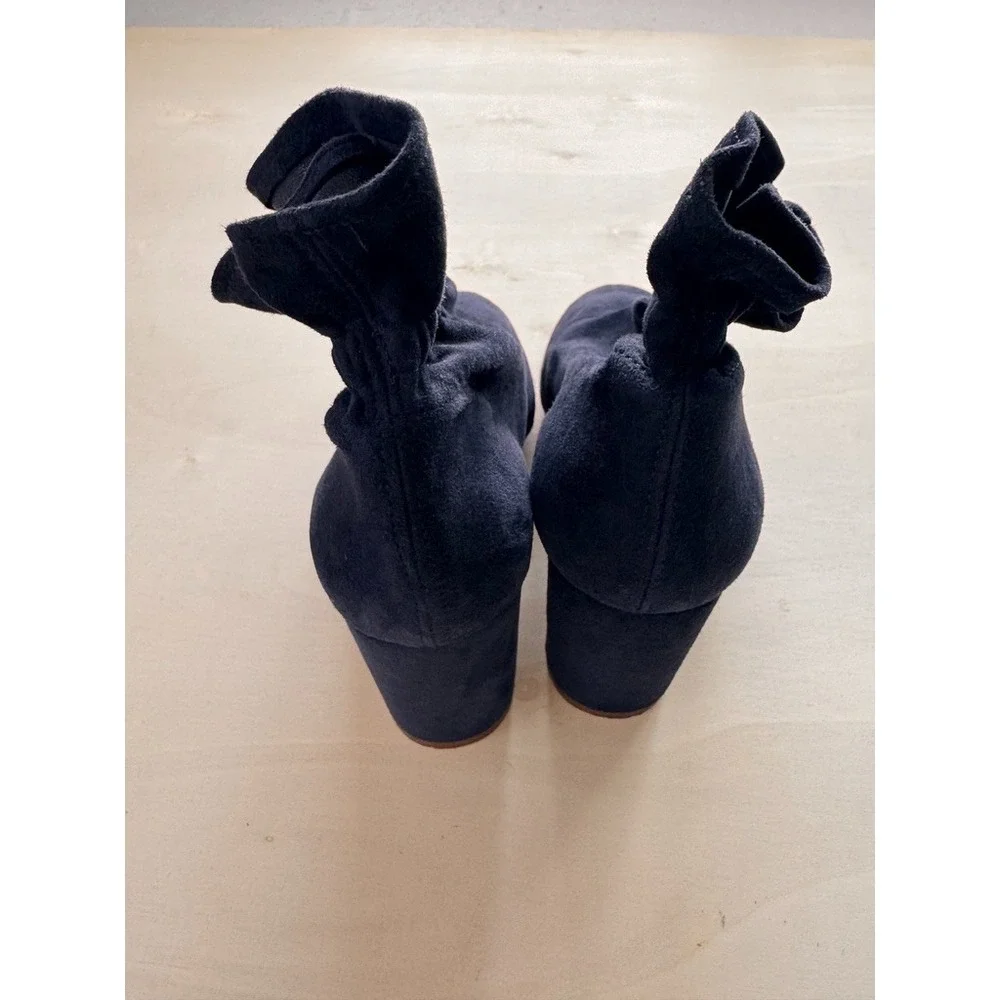Kurt Geiger Ruffle Suede Ankle Sock Boots Black Block Heel Bootie Elastic 39 8.5